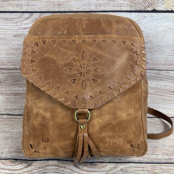 Born Handbags - BORN Brown Leather Backpack Bag Distressed Bohemian Laser Cut Fringe Festival